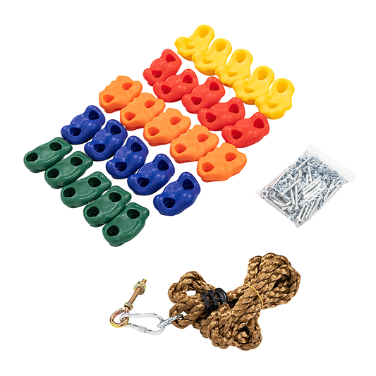 Jungle Gym Rock Climbing Holds Kids Wall Mounting Hardware Knotted Rope 25 Handles Playground.