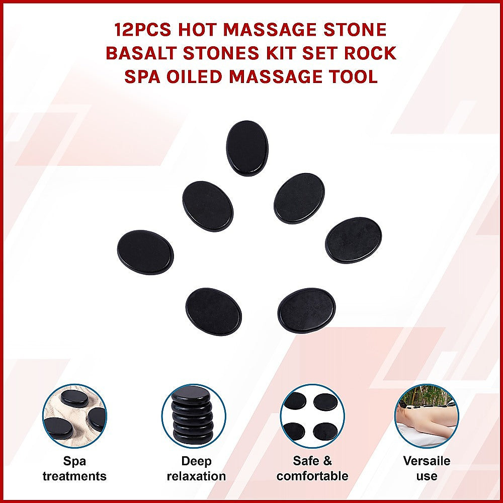 12pcs Hot Massage Stone Basalt Stones Kit Set Rock SPA Oiled Massage Tool.