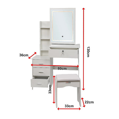 Dressing Table LED Makeup Mirror Stool Set Vanity Desk With Drawer Lighted