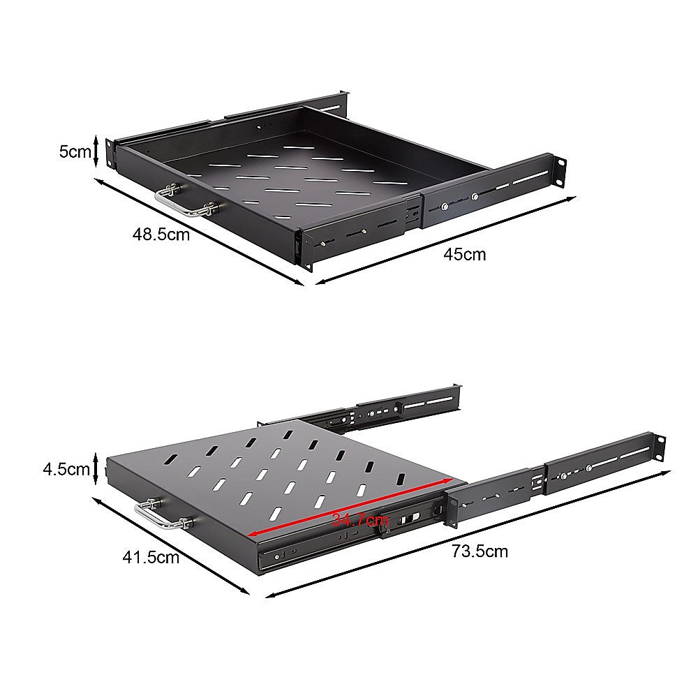 Sliding Rack Server Shelf 1U 19" 4 Post Mount – Adjustable 15" to 22" Rack Tray