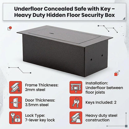 Underfloor Concealed Safe with Key â Heavy Duty Hidden Floor Security Box.