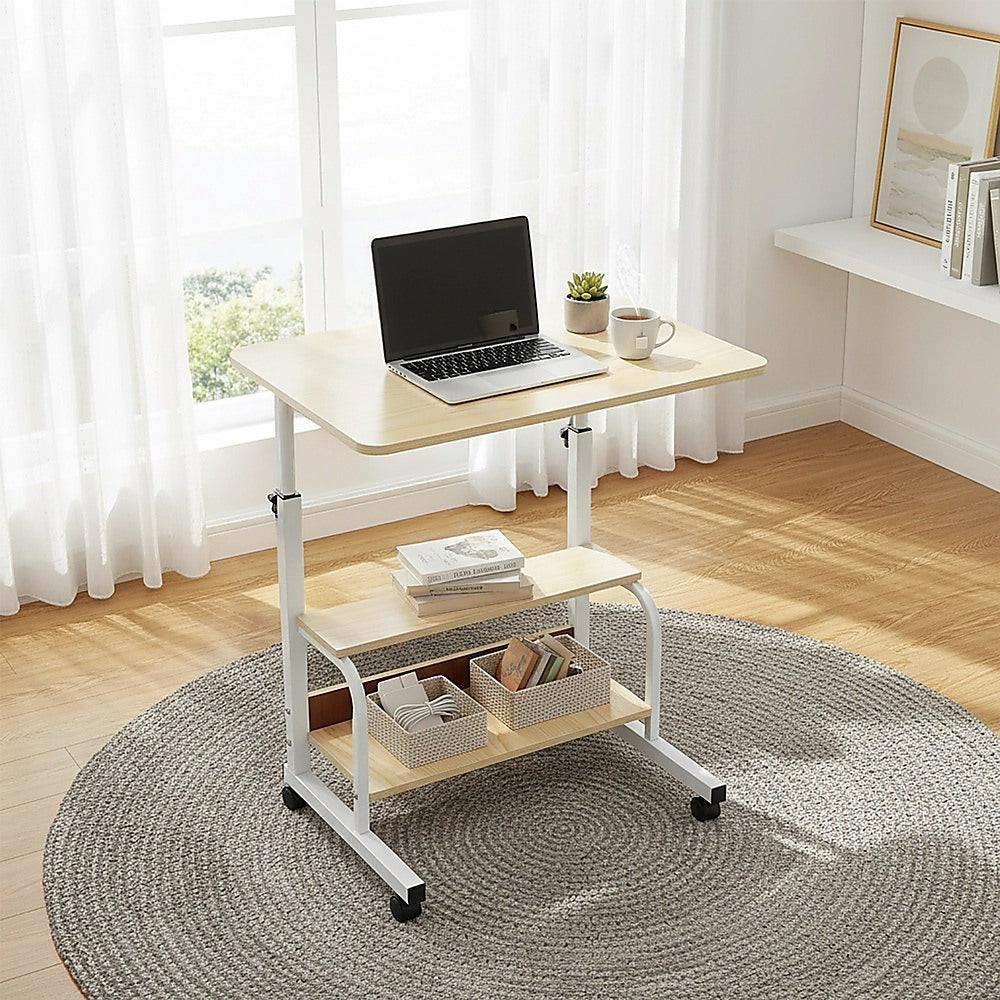 Height Adjustable Rolling Overbed Table 60cm Mobile Computer Desk.