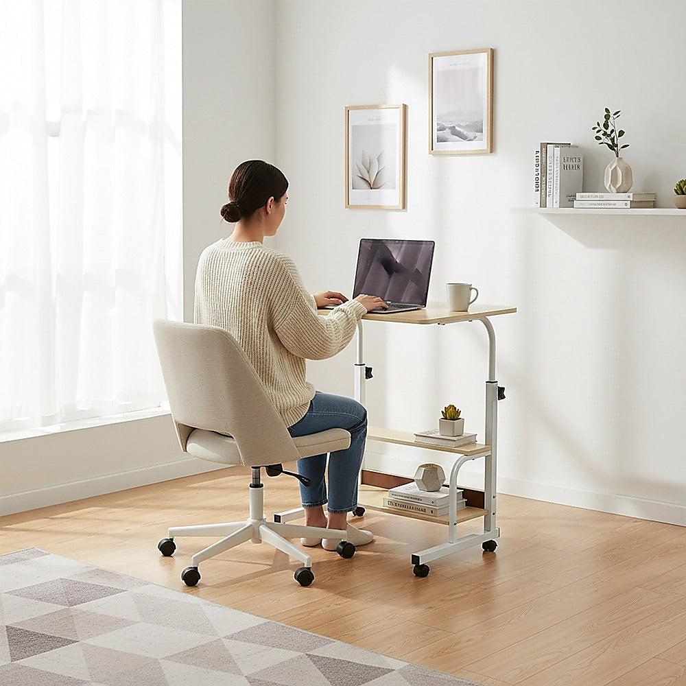 Height Adjustable Rolling Overbed Table 60cm Mobile Computer Desk.