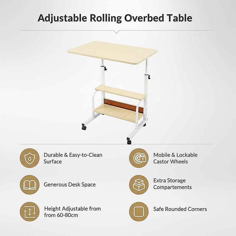 Height Adjustable Rolling Overbed Table 60cm Mobile Computer Desk.