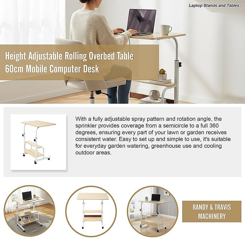 Height Adjustable Rolling Overbed Table 60cm Mobile Computer Desk.