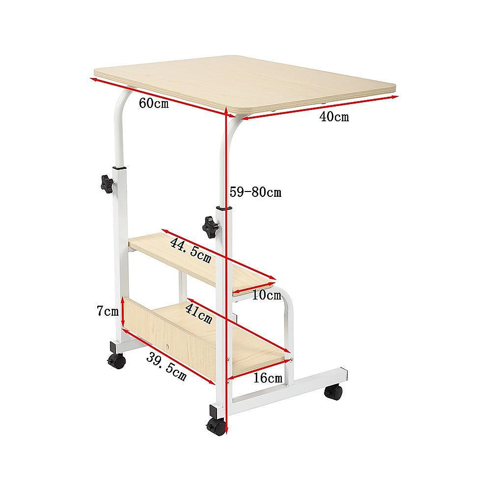 Height Adjustable Rolling Overbed Table 60cm Mobile Computer Desk.