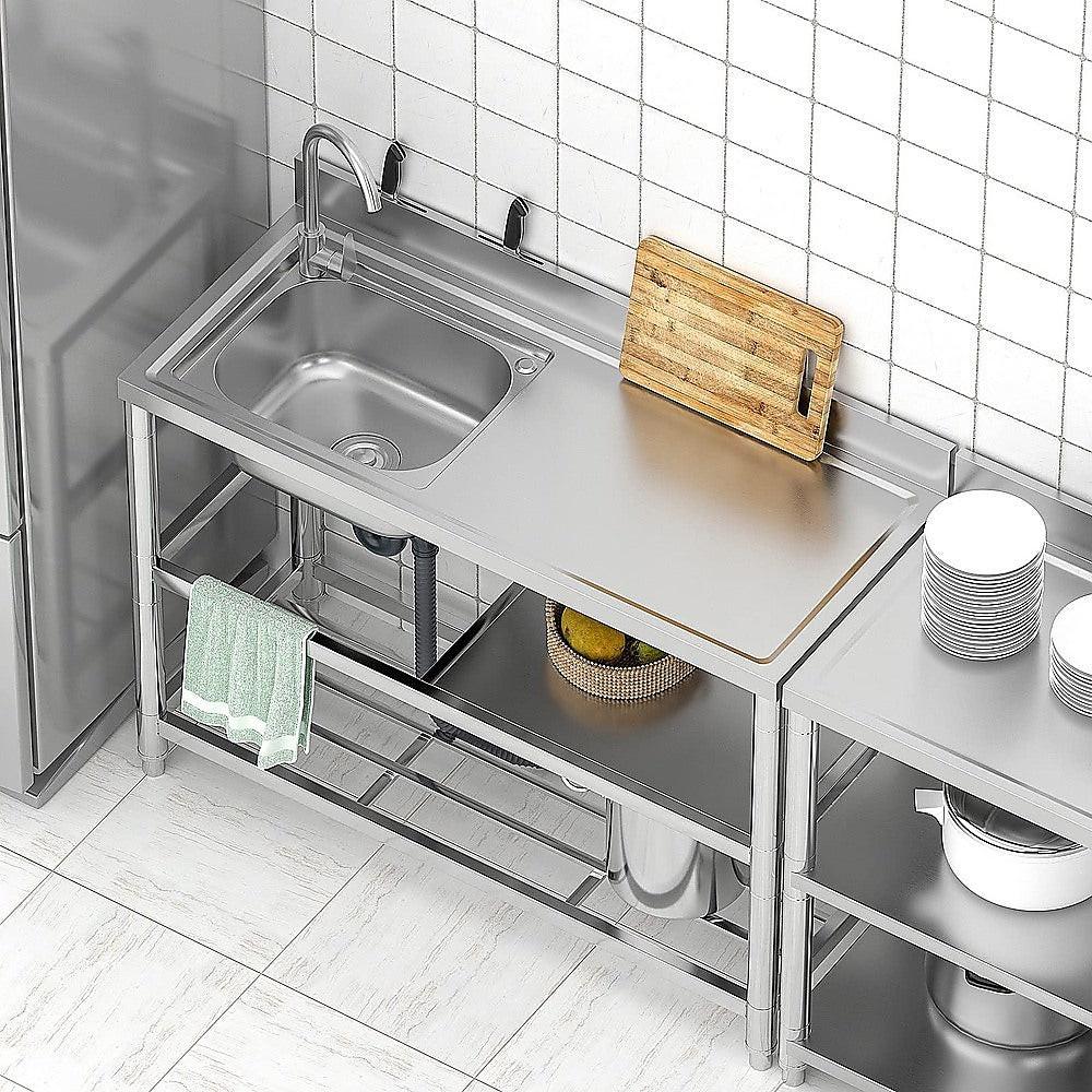 Freestanding Stainless Steel Kitchen Sink 120x50x79cm â Commercial Utility Wash Basin.
