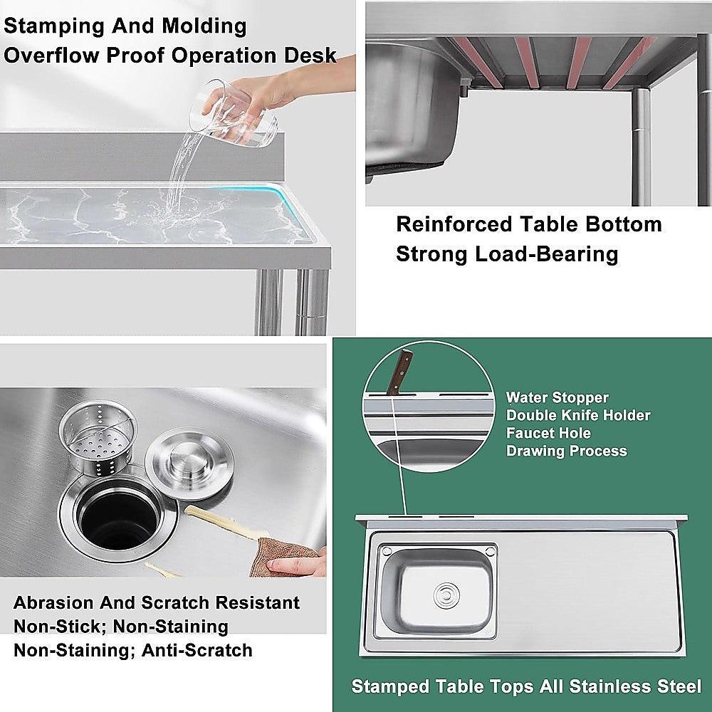 Freestanding Stainless Steel Kitchen Sink 120x50x79cm â Commercial Utility Wash Basin.