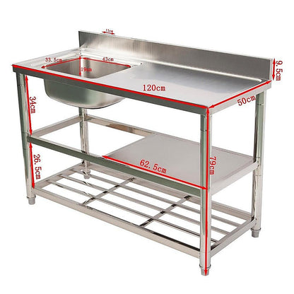 Freestanding Stainless Steel Kitchen Sink 120x50x79cm â Commercial Utility Wash Basin.