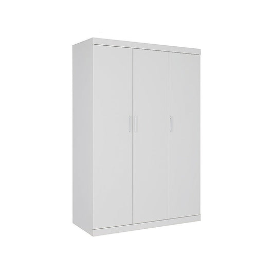 3 Door White Wardrobe – White Handles, Hanging Rail & Shelves