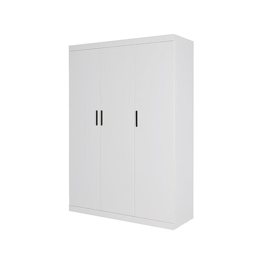 3 Door White Wardrobe – Black Handles, Hanging Rail & Shelves