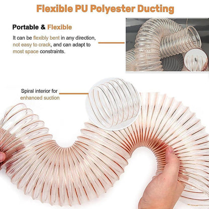 2m PU Flexible Ducting Hose â Clear Ventilation & Dust Extraction Tube for Woodworking & Fume Control.