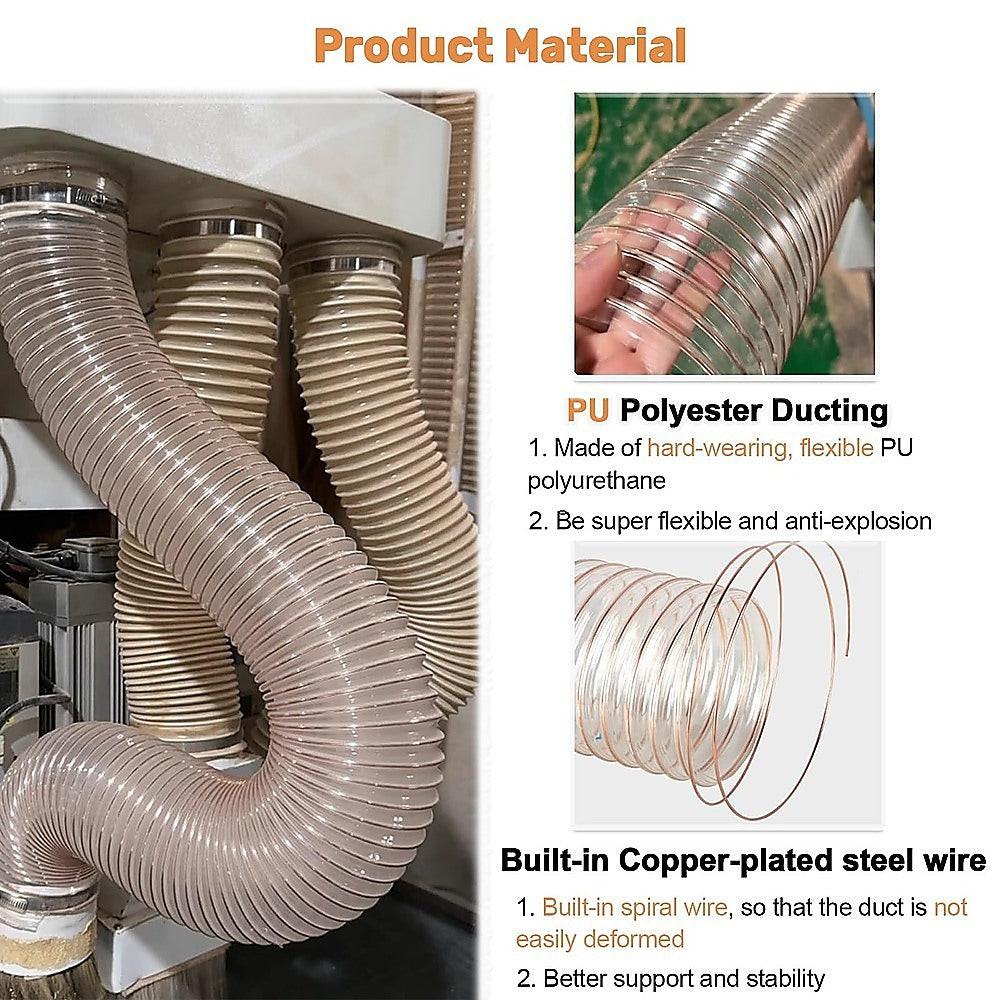 2m PU Flexible Ducting Hose â Clear Ventilation & Dust Extraction Tube for Woodworking & Fume Control.