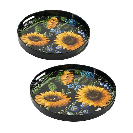 Set 2 Sunflower Decorative Round Trays 45cm.