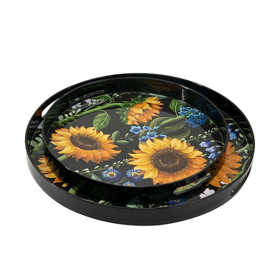 Set 2 Sunflower Decorative Round Trays 45cm.