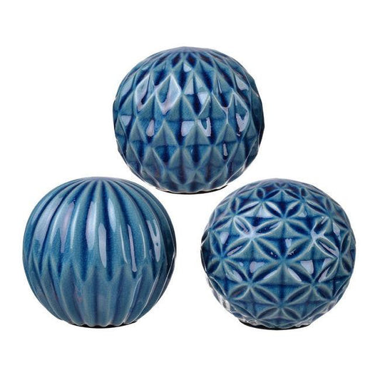 Set 3 Blue Marbleized Balls 10cm.