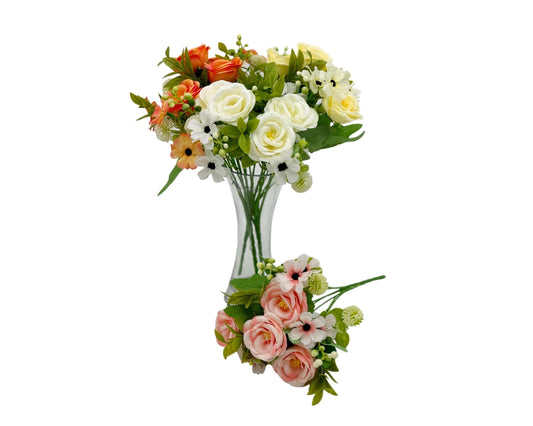 bulk 24 Artificail Rosebush 7 Branches 4 Assorted 10x31cm.