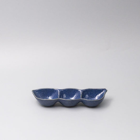 Edamame Triple Pod Dish 20cm Indigo Blue Glaze.