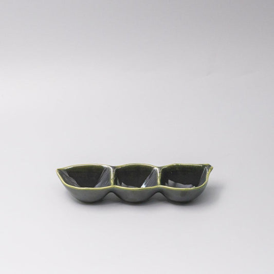 Edamame Triple Pod Dish 20cm Oribe Green Glaze.