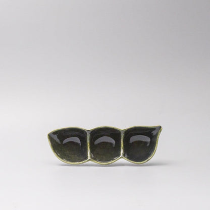 Edamame Triple Pod Dish 20cm Oribe Green Glaze.