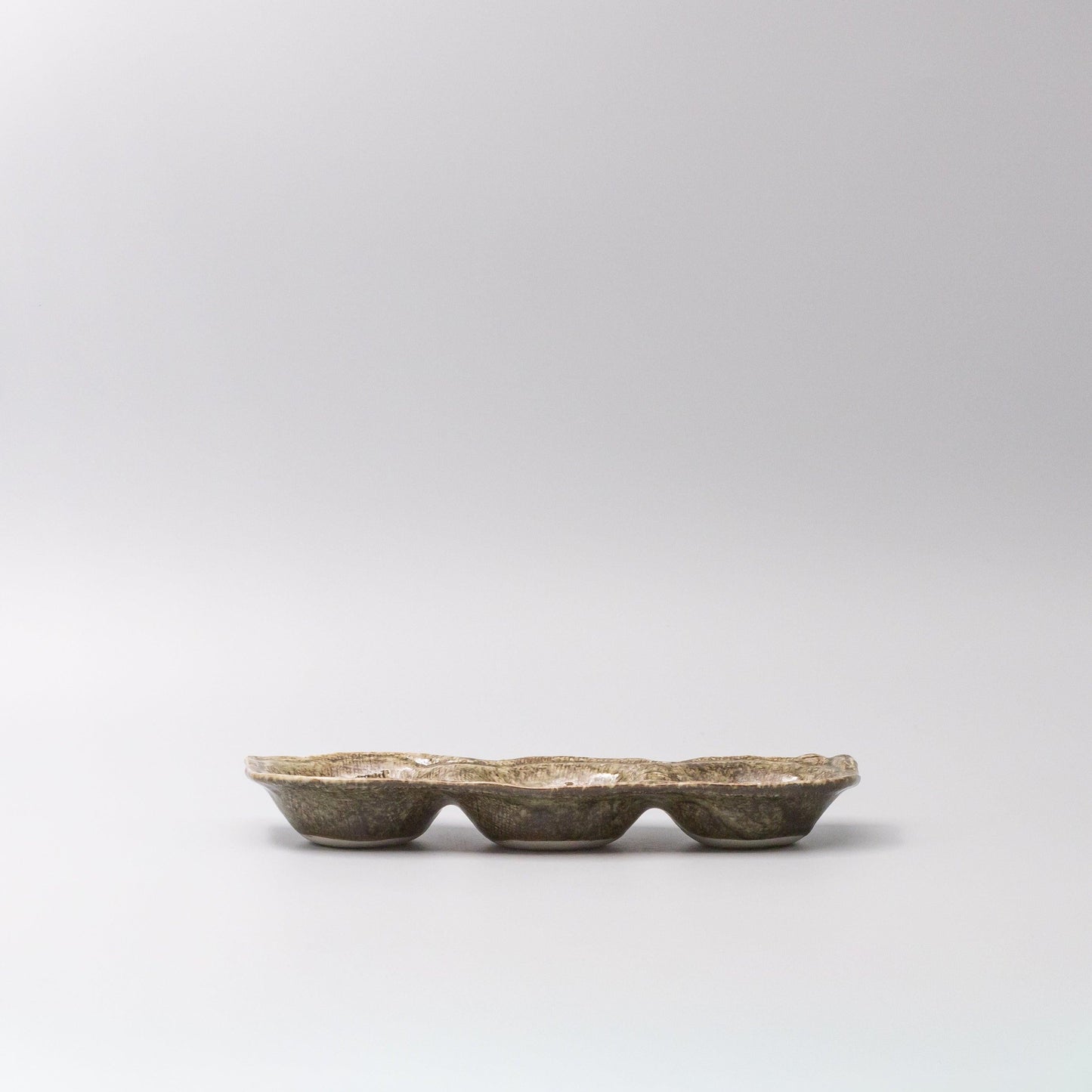 Edamame Triple Pod Dish Green Glaze.