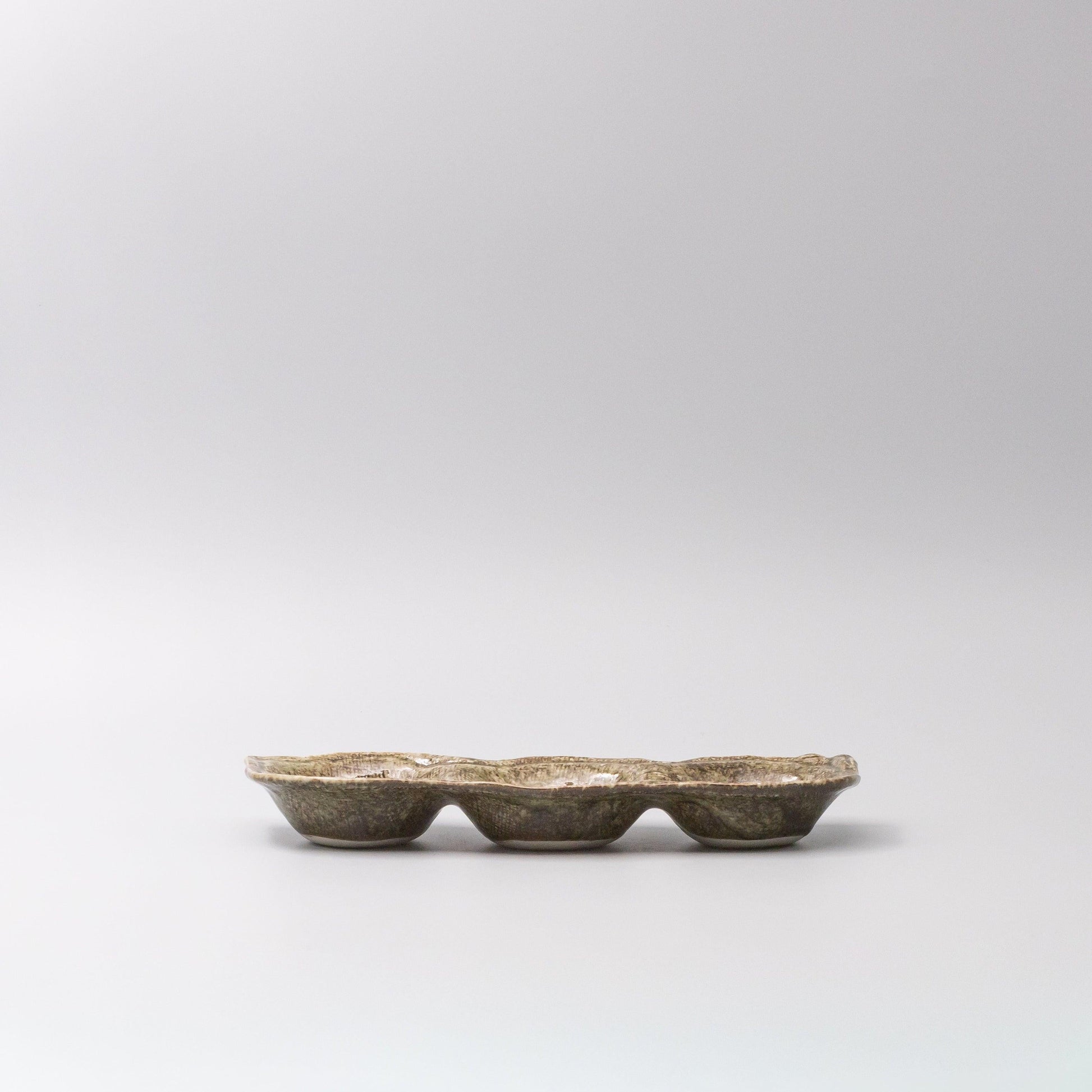 Edamame Triple Pod Dish Green Glaze.