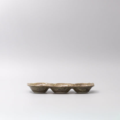 Edamame Triple Pod Dish Green Glaze.