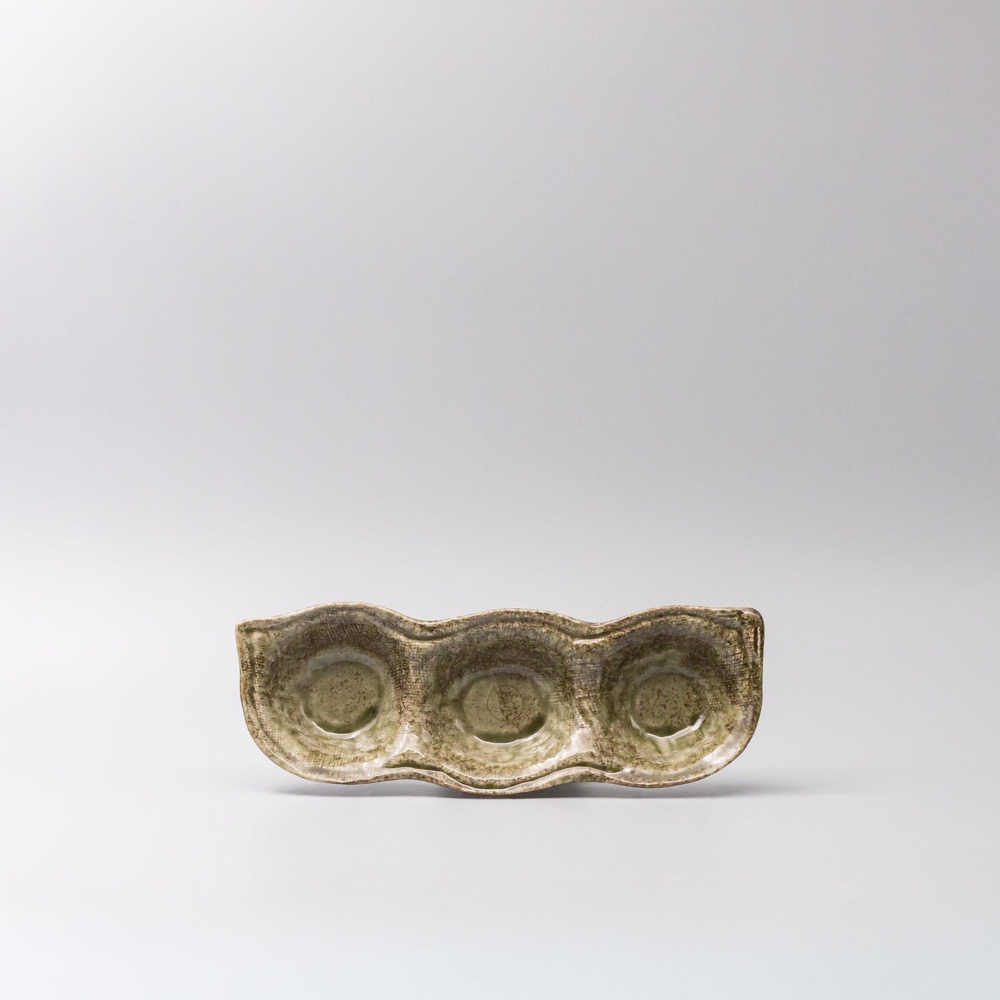 Edamame Triple Pod Dish Green Glaze.