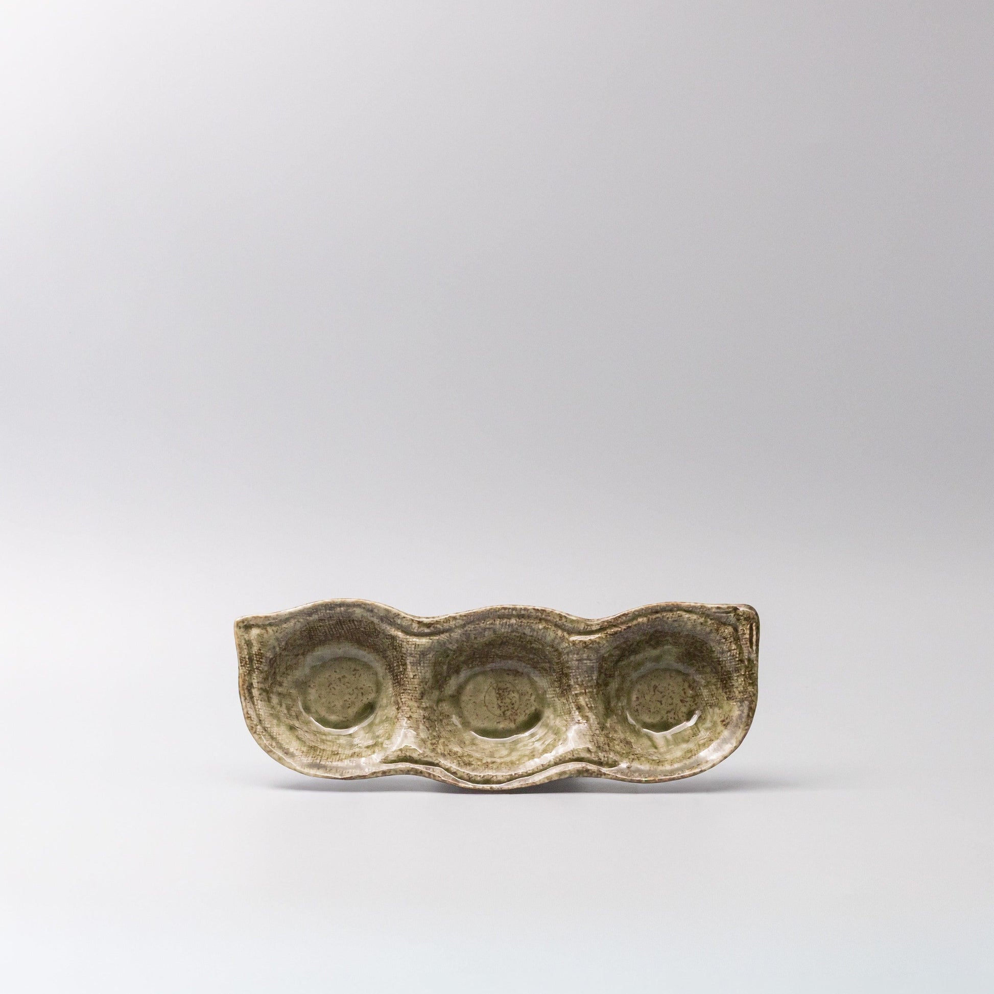 Edamame Triple Pod Dish Green Glaze.