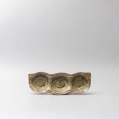 Edamame Triple Pod Dish Green Glaze.