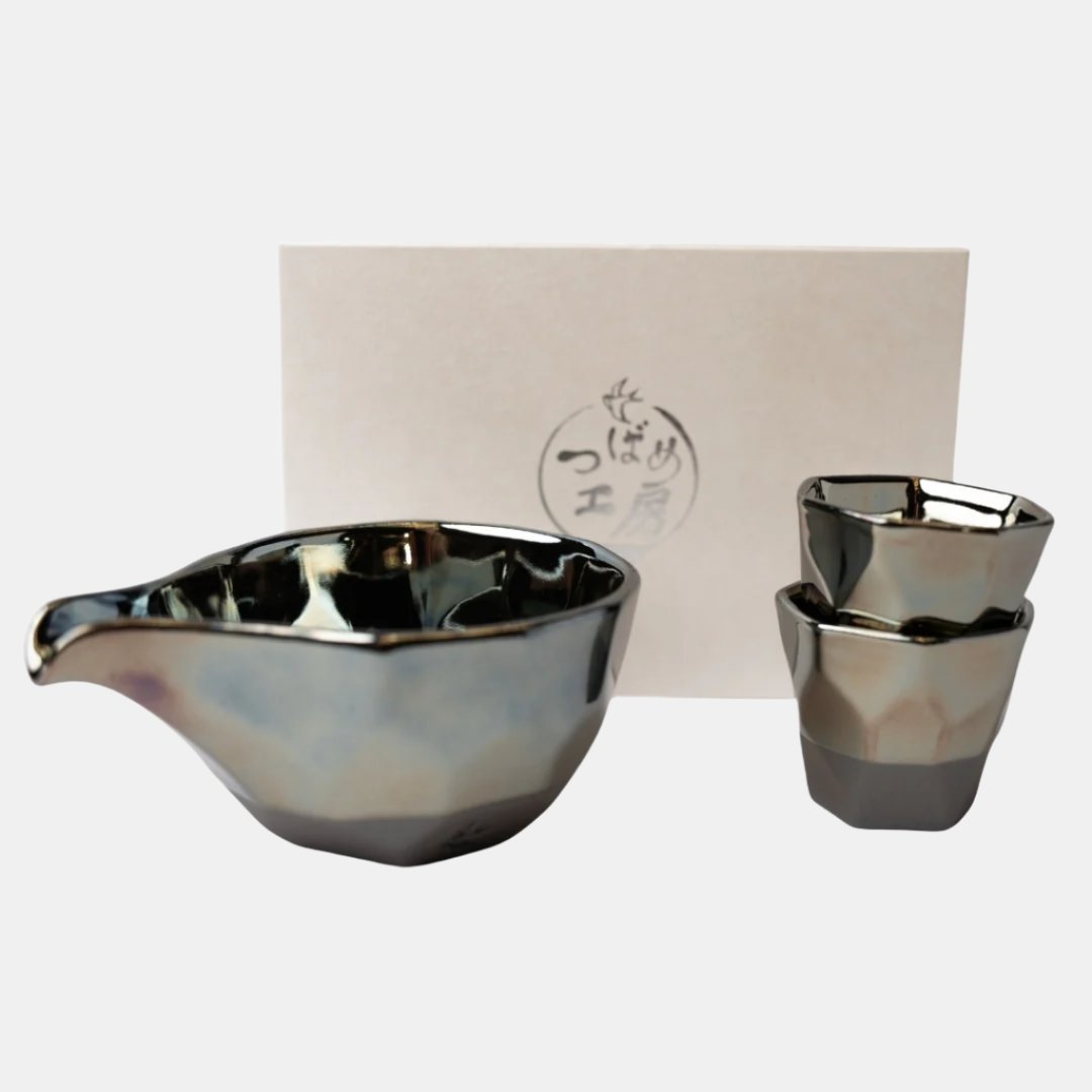 Sake Set Faceted Ink Glaze