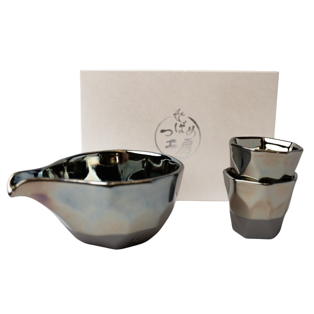 Sake Set Faceted Ink Glaze
