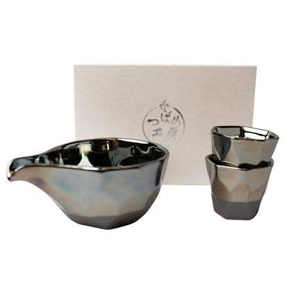 Sake Set Faceted Ink Glaze