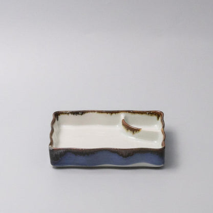 Sushi Plate Inbuilt Sauce Dish 15cm Tenmokku Edge Design.