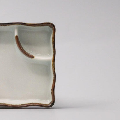 Sushi Plate Inbuilt Sauce Dish 15cm Tenmokku Edge Design.