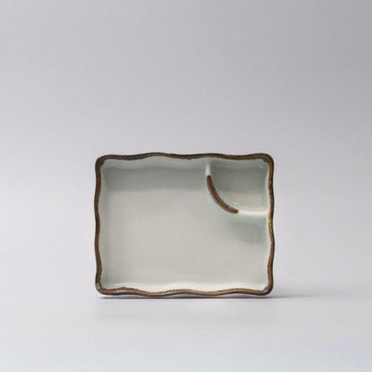 Sushi Plate Inbuilt Sauce Dish 15cm Tenmokku Edge Design.