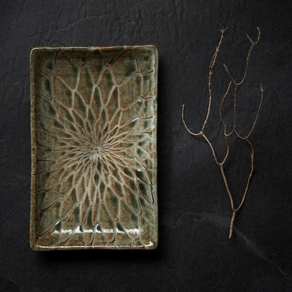 Sushi Plate 22cm Forest Green Net Design.