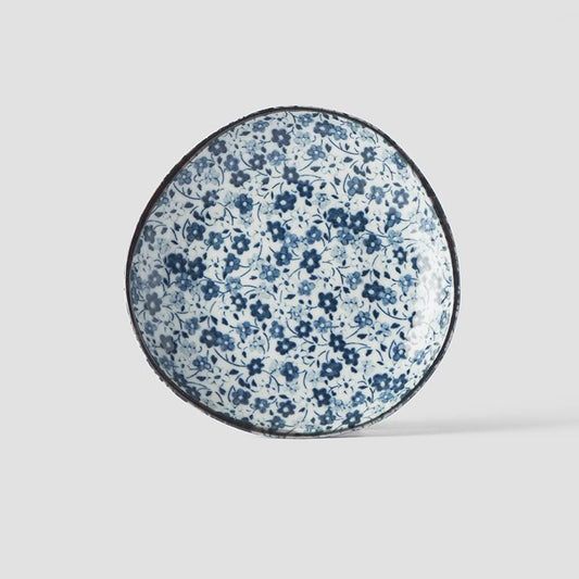Saucer Organic Shape 12cm Blue Daisy Glaze.