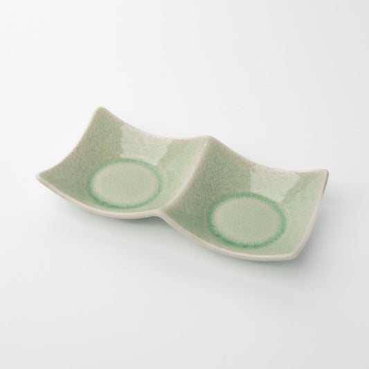 Two Section Sauce Dish Celadon Glaze.
