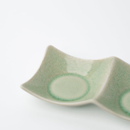 Two Section Sauce Dish Celadon Glaze.