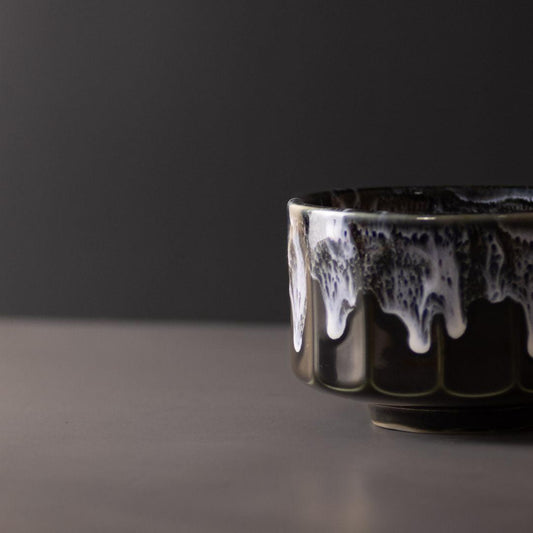 Matcha Tea Bowl 11cm Green with White drip.