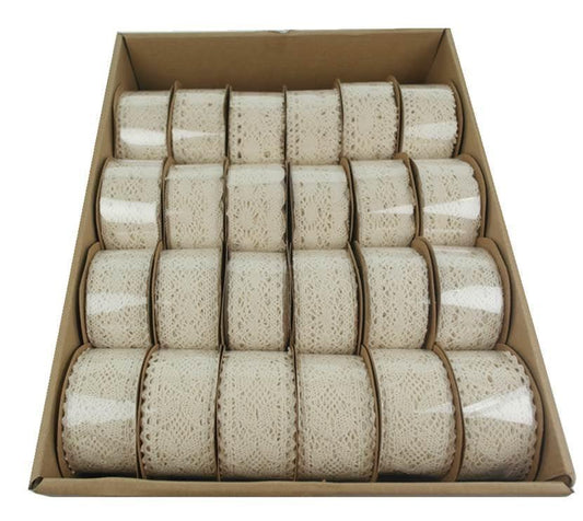 Bulk 36 Cotton Lace Ribbon 3 Assort Display Box.