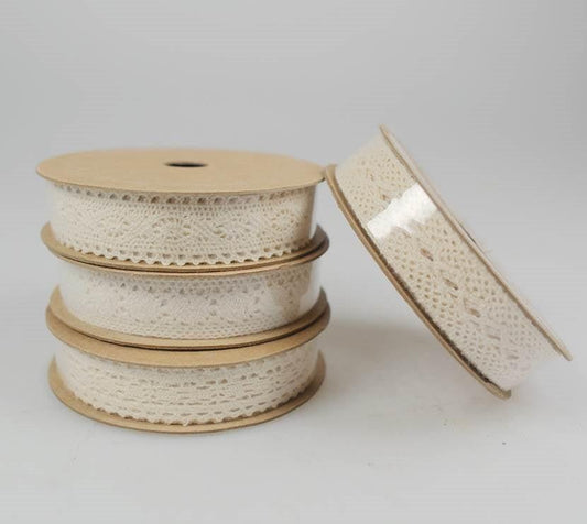 bulk 72 3m Cotton Lace Ribbon 16mm w Assort Display Box.