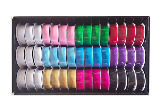 bulk 45 Roll Ribbon Sheer 4mtr 25mm Displayed Box.