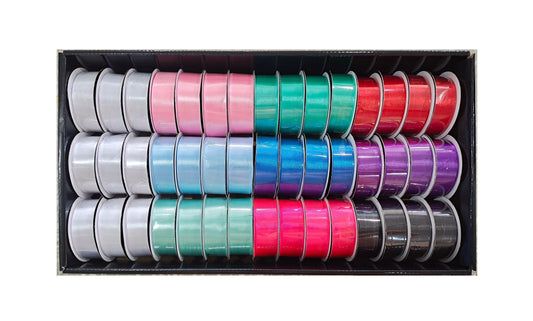 bulk 45 Roll Satin Ribbon 4mtr 25mm Displayed Box.