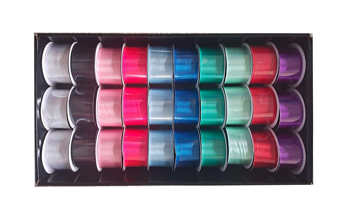 bulk 30 Satin Ribbon 3mtr 38mm 30Roll Displayed Box.