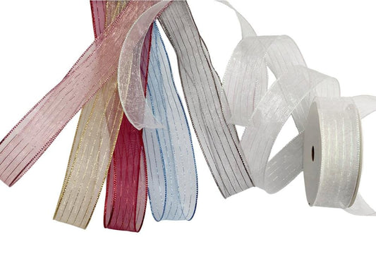 bulk 48 Metallic Striped Organza Ribbon Assort Wrap 300cm.