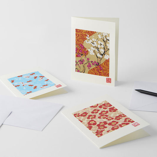 Card Chiyogami Blossom & Gold Handmade Greeting.