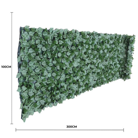 Artificial Ivy Leaf Hedging & Privacy Screen (Shade Cloth Backing Fake Ivy) 3m X 1m Roll.