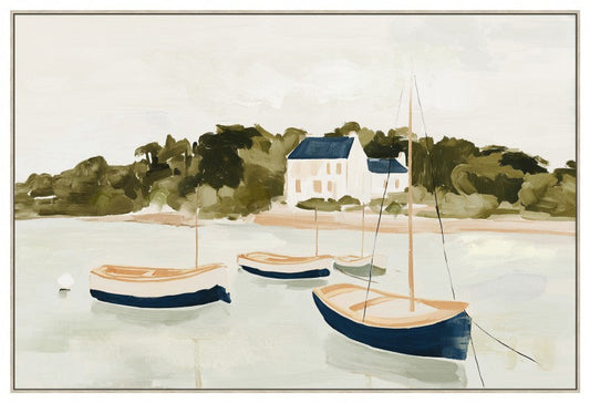 Boats By The Bay Framed Artwork 120cm.